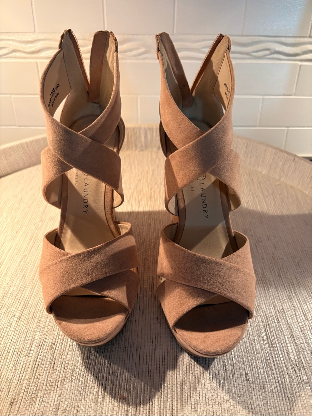 Chinese Laundry Tan Suede Crisscross Platform Heels